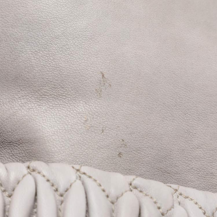 Pre Owned Miu Miu Grey Matelassé Nappa Leather Crystal Shoulder Bag