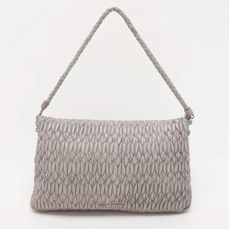 Pre Owned Miu Miu Grey Matelassé Nappa Leather Crystal Shoulder Bag