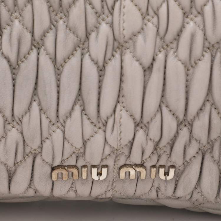 Pre Owned Miu Miu Grey Matelassé Nappa Leather Crystal Shoulder Bag