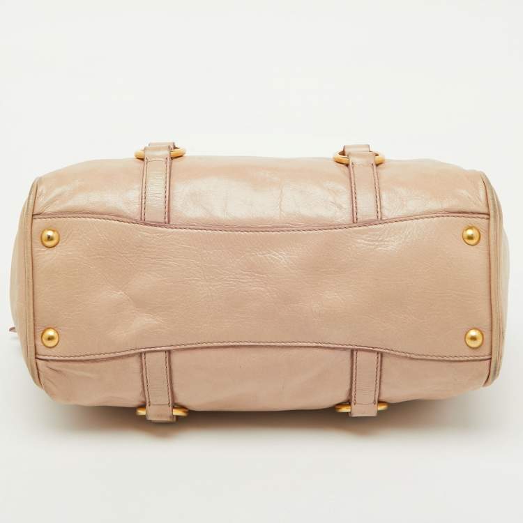 Pre Owned Miu Miu Beige Leather Gathered Tote