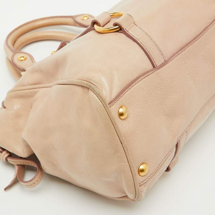 Pre Owned Miu Miu Beige Leather Gathered Tote