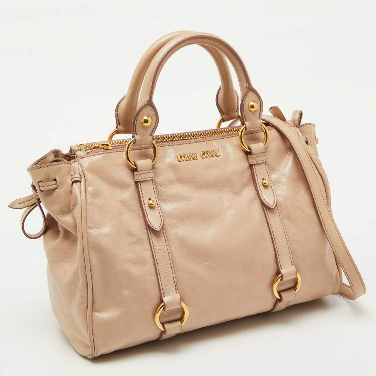 Pre Owned Miu Miu Beige Leather Gathered Tote