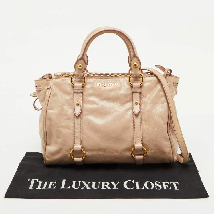 Pre Owned Miu Miu Beige Leather Gathered Tote