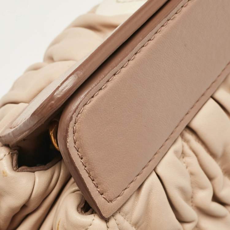 Pre Owned Miu Miu Beige/Cream Matelassé Leather Frame Crossbody Bag