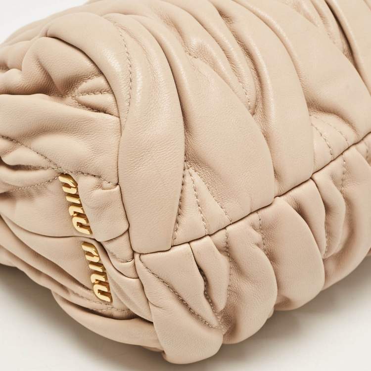 Pre Owned Miu Miu Beige/Cream Matelassé Leather Frame Crossbody Bag