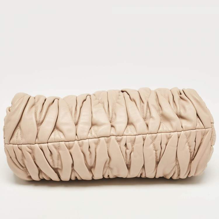 Pre Owned Miu Miu Beige/Cream Matelassé Leather Frame Crossbody Bag