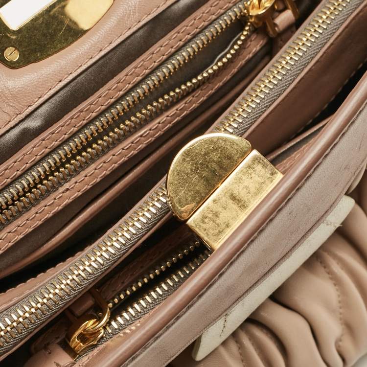 Pre Owned Miu Miu Beige/Cream Matelassé Leather Frame Crossbody Bag