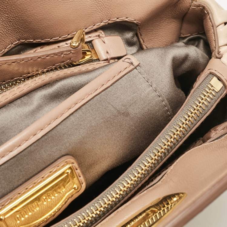 Pre Owned Miu Miu Beige/Cream Matelassé Leather Frame Crossbody Bag