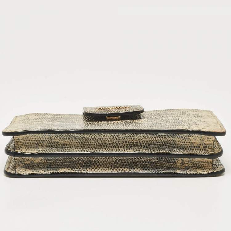 Pre Owned Miu Miu Beige/Black Lizard Embossed Leather Crossbody Bag