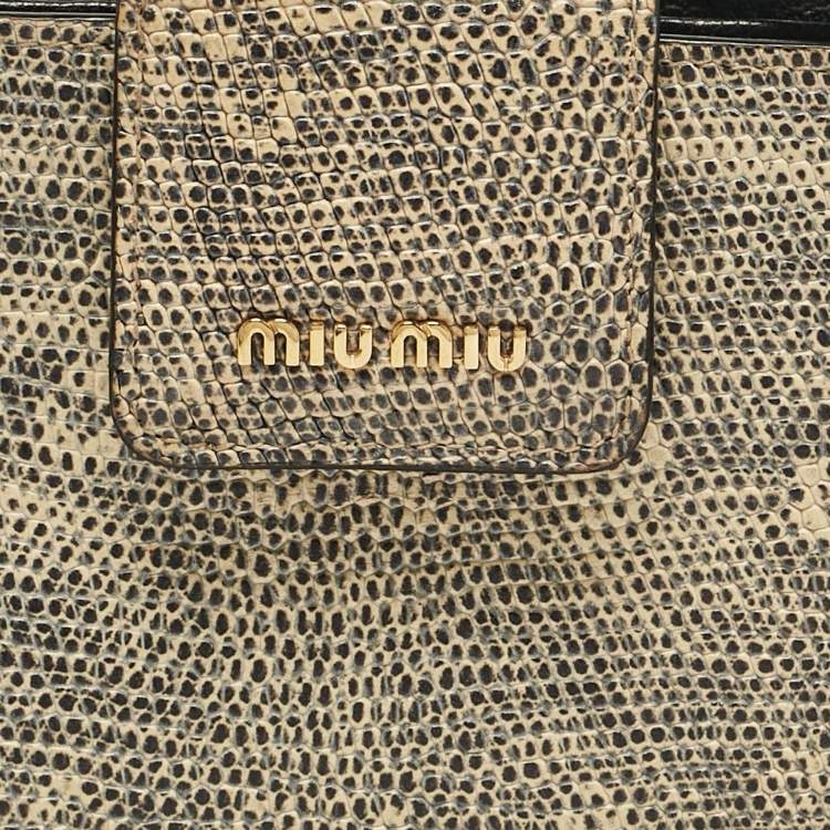 Pre Owned Miu Miu Beige/Black Lizard Embossed Leather Crossbody Bag