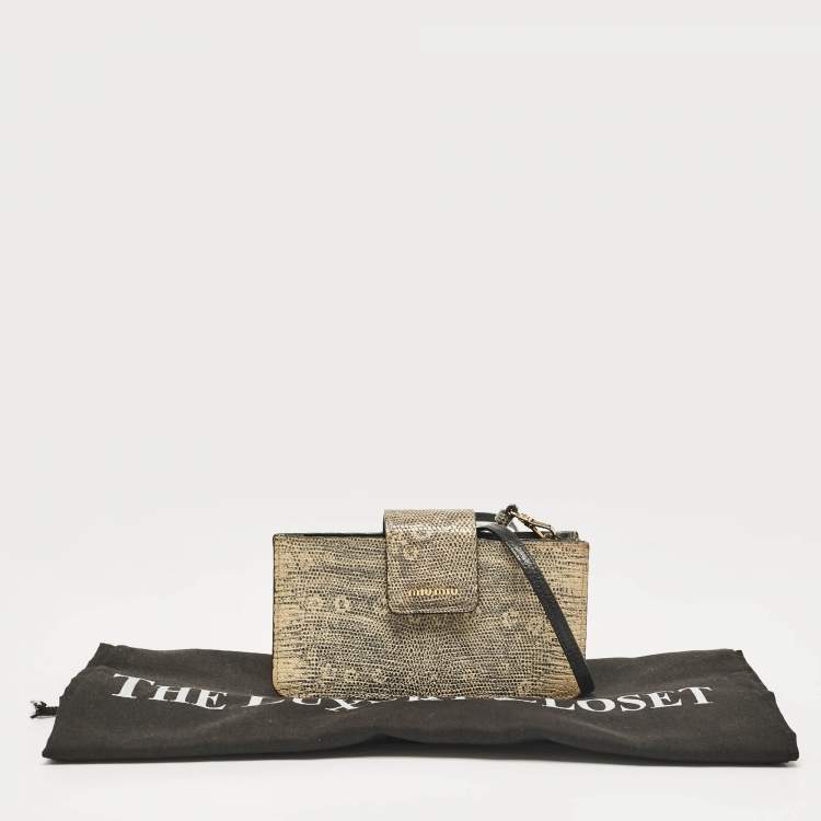 Pre Owned Miu Miu Beige/Black Lizard Embossed Leather Crossbody Bag