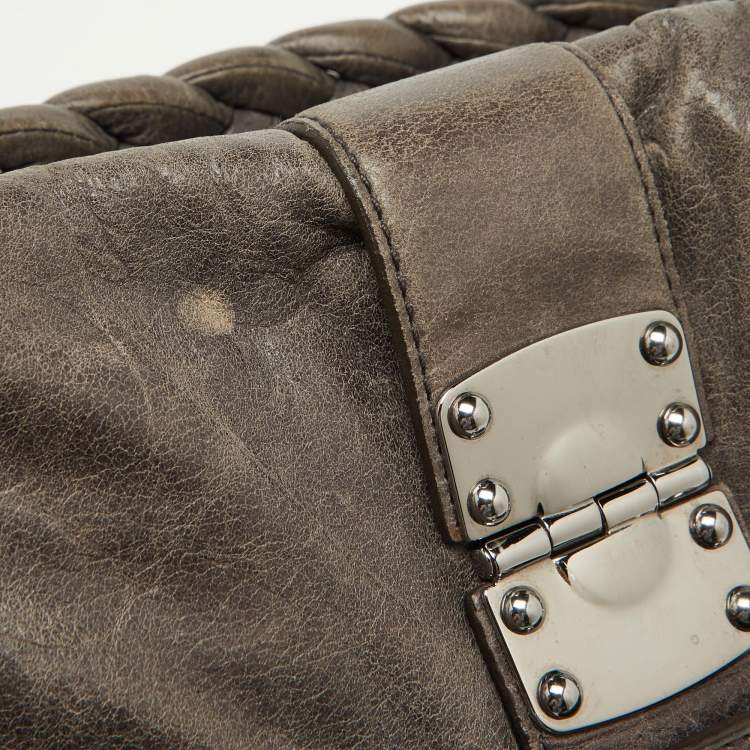 Pre Owned Miu Miu Grey Matelassé Lux Leather Coffer Hobo