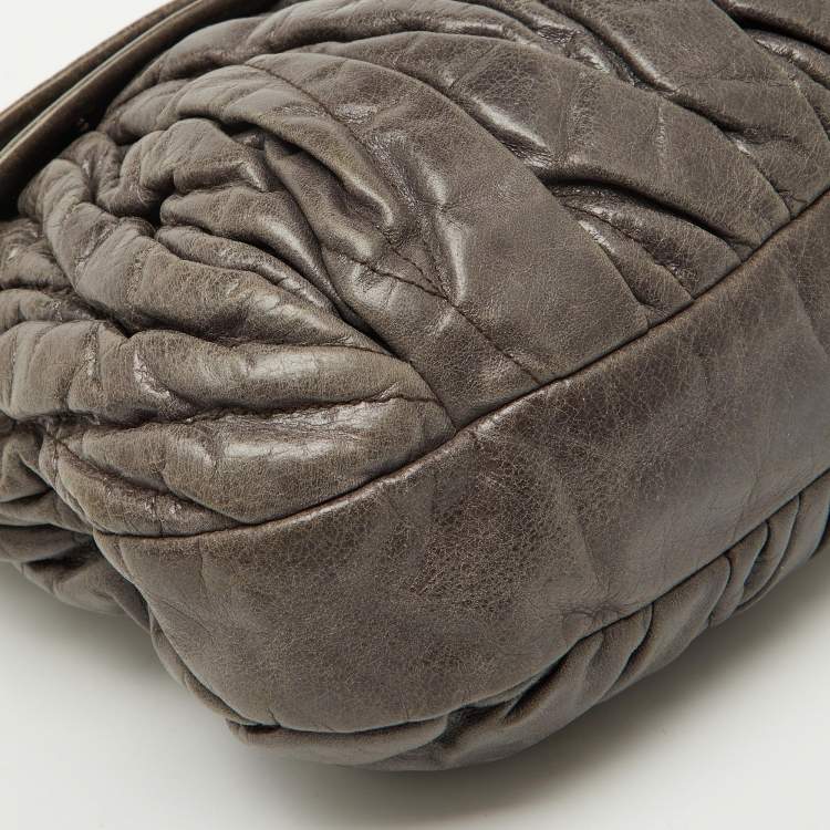 Pre Owned Miu Miu Grey Matelassé Lux Leather Coffer Hobo
