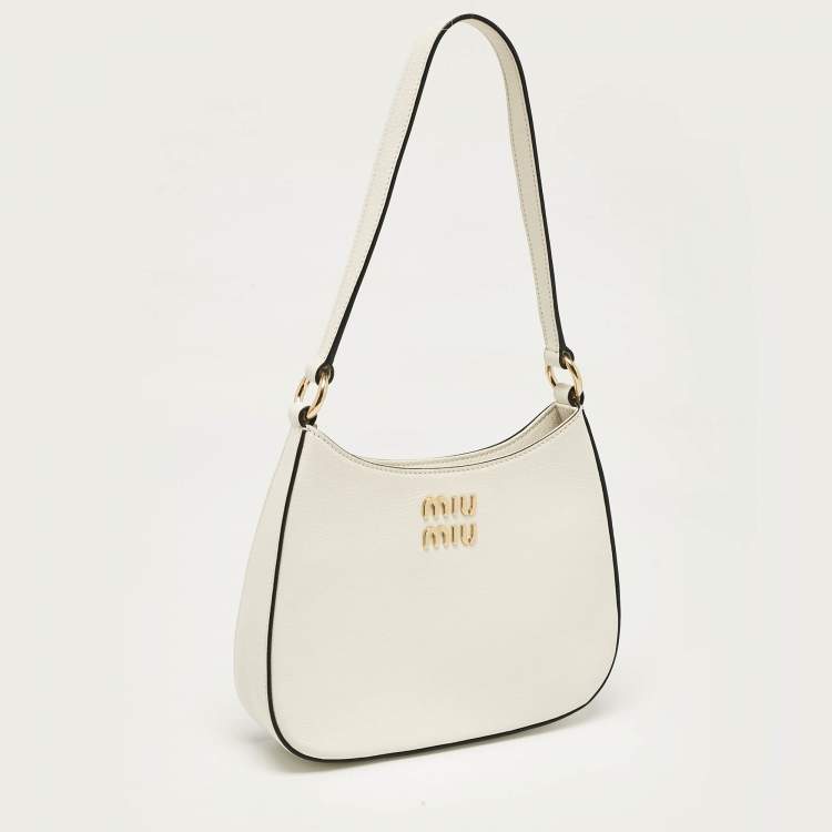 Pre Owned Miu Miu White Madras Leather Hobo