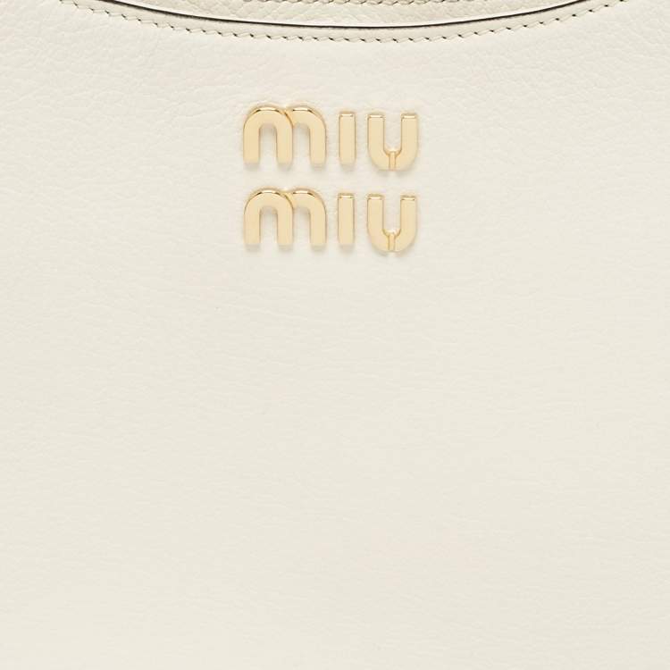 Pre Owned Miu Miu White Madras Leather Hobo