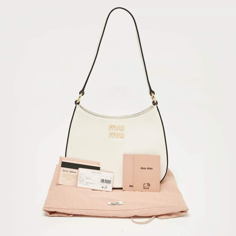 Pre Owned Miu Miu White Madras Leather Hobo