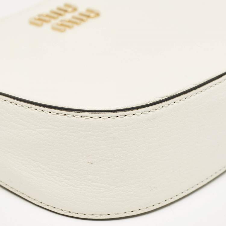 Pre Owned Miu Miu White Madras Leather Hobo