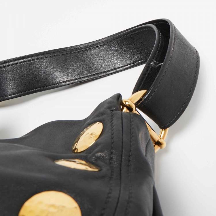 Pre Owned Miu Miu Black Leather Studded Hobo