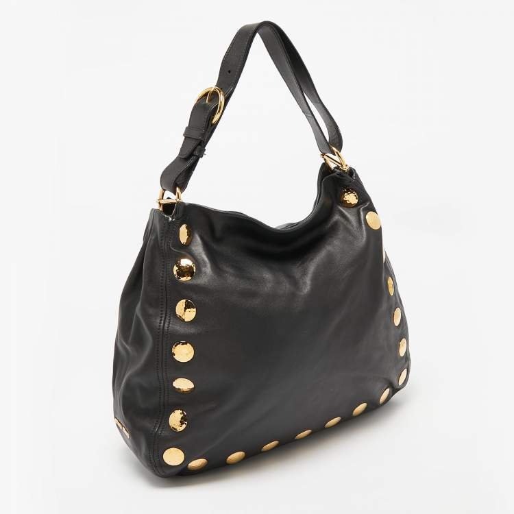 Pre Owned Miu Miu Black Leather Studded Hobo