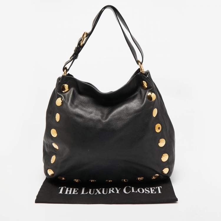 Pre Owned Miu Miu Black Leather Studded Hobo