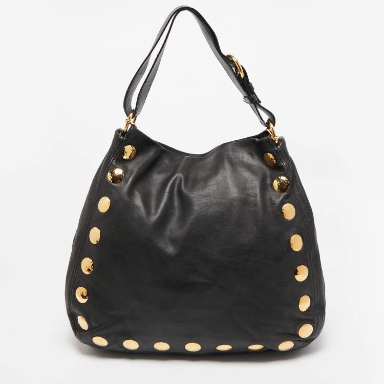 Pre Owned Miu Miu Black Leather Studded Hobo