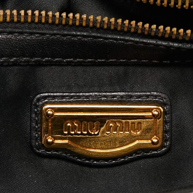 Pre Owned Miu Miu Black Leather Studded Hobo