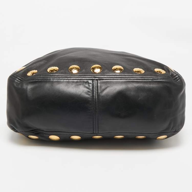 Pre Owned Miu Miu Black Leather Studded Hobo