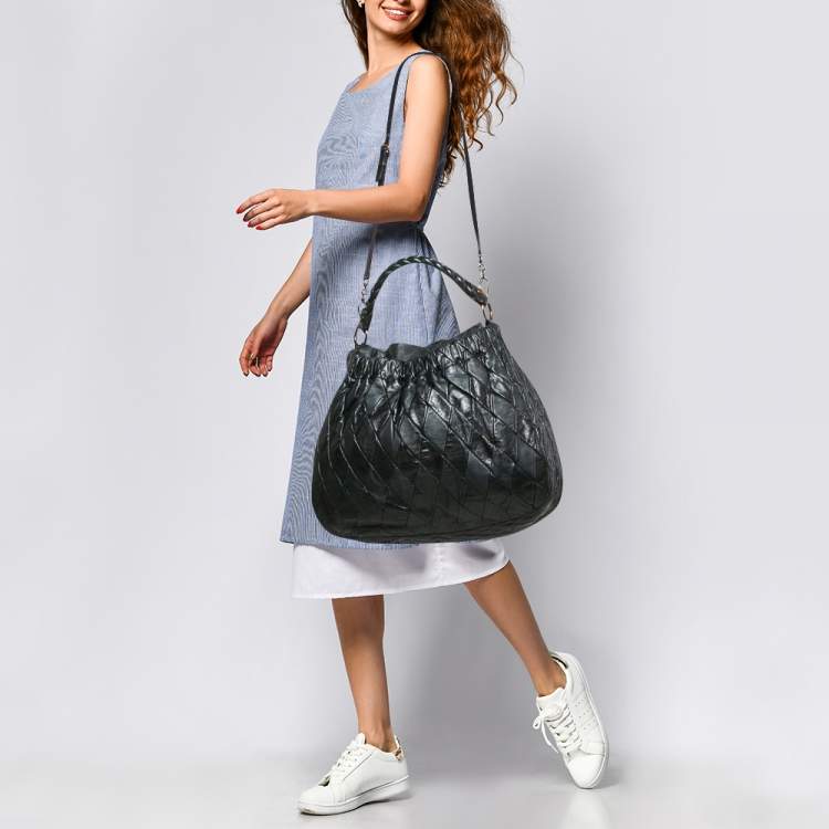Pre Owned Miu Miu Black Leather Patchwork Harlequin Hobo
