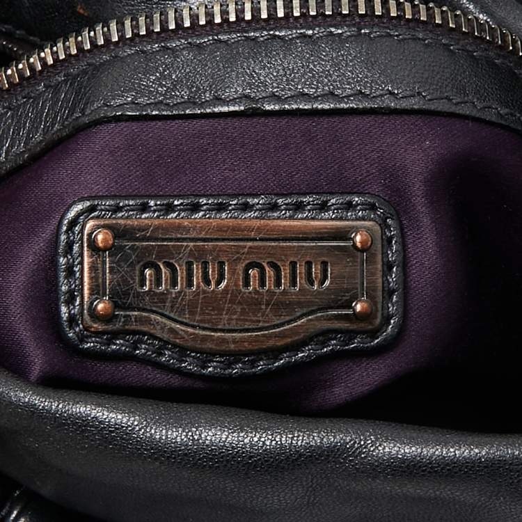 Pre Owned Miu Miu Black Leather Patchwork Harlequin Hobo