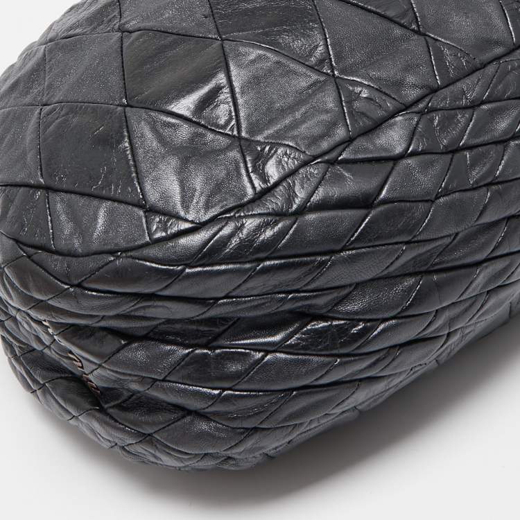 Pre Owned Miu Miu Black Leather Patchwork Harlequin Hobo