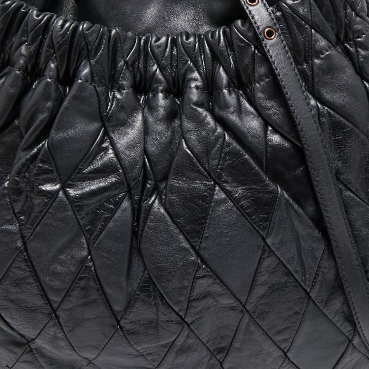 Pre Owned Miu Miu Black Leather Patchwork Harlequin Hobo