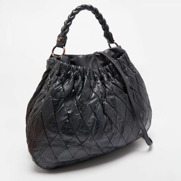 Pre Owned Miu Miu Black Leather Patchwork Harlequin Hobo