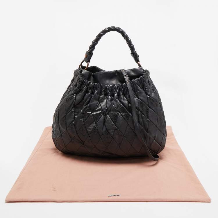Pre Owned Miu Miu Black Leather Patchwork Harlequin Hobo