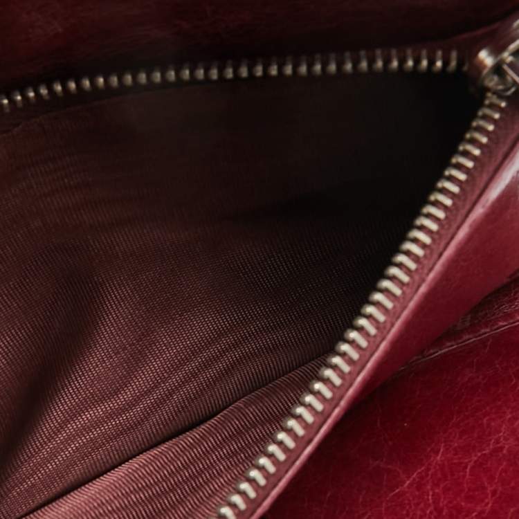 Pre Owned Miu Miu Burgundy Matelassé Leather Flap Trifold Wallet