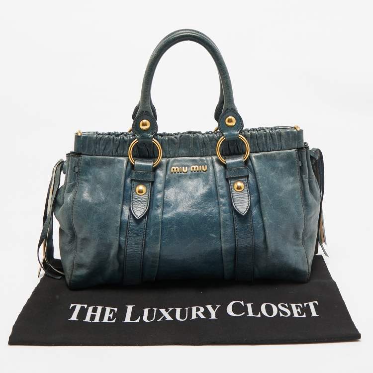 Pre Owned Miu Miu Teal Blue Leather Matelassé Tote