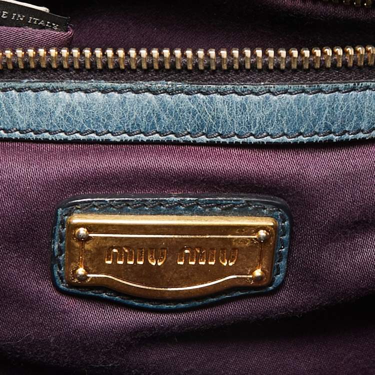 Pre Owned Miu Miu Teal Blue Leather Matelassé Tote