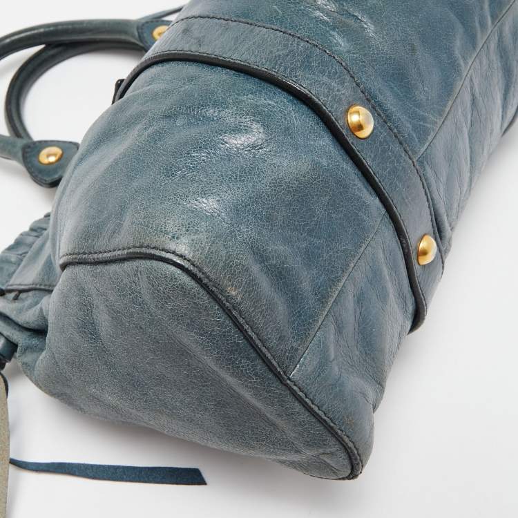 Pre Owned Miu Miu Teal Blue Leather Matelassé Tote