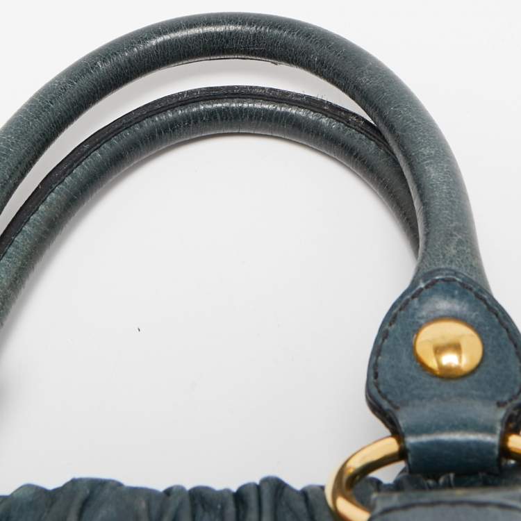 Pre Owned Miu Miu Teal Blue Leather Matelassé Tote