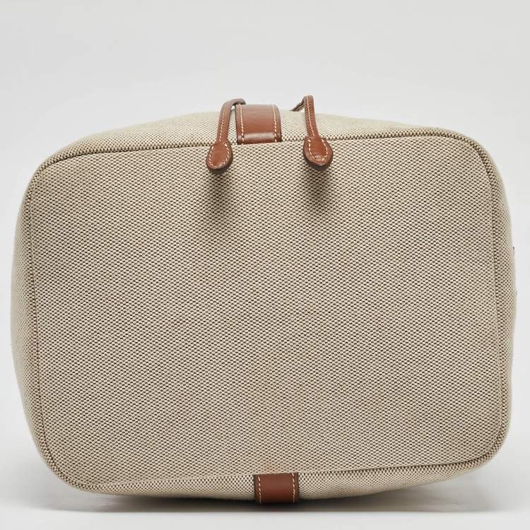 Pre Owned Miu Miu Brown/Natural Canvas Logo Drawstring Bucket Bag