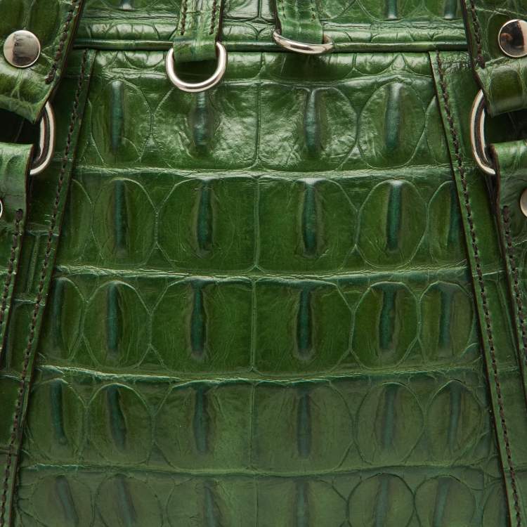 Pre Owned Miu Miu Green Alligator Zip Satchel