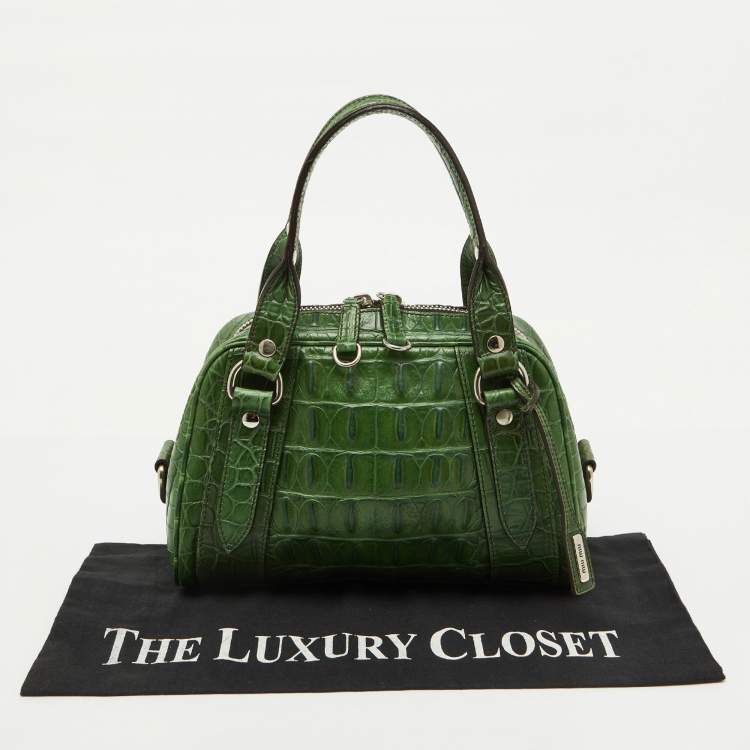 Pre Owned Miu Miu Green Alligator Zip Satchel