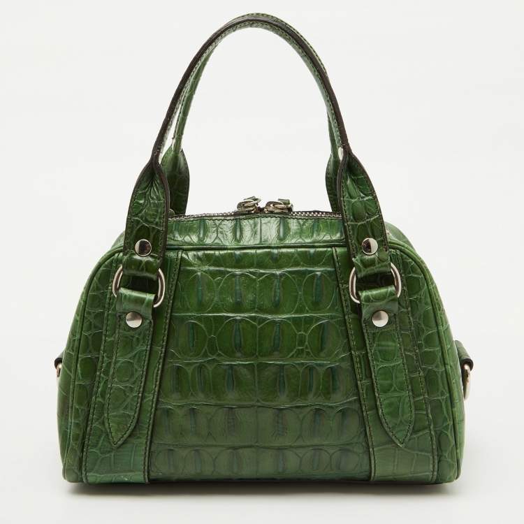 Pre Owned Miu Miu Green Alligator Zip Satchel