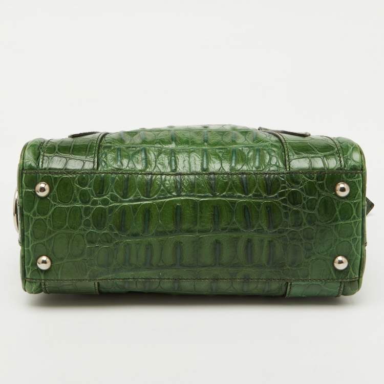 Pre Owned Miu Miu Green Alligator Zip Satchel
