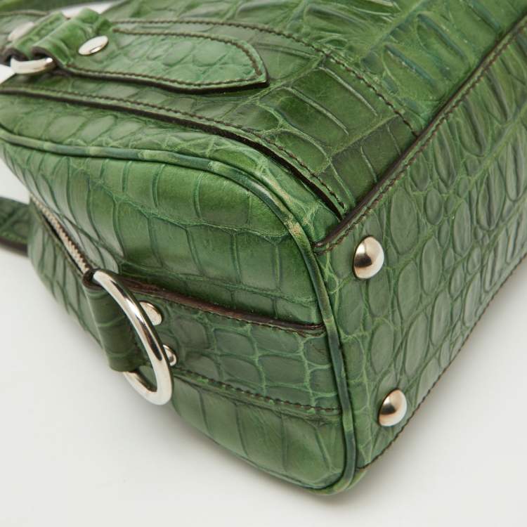 Pre Owned Miu Miu Green Alligator Zip Satchel