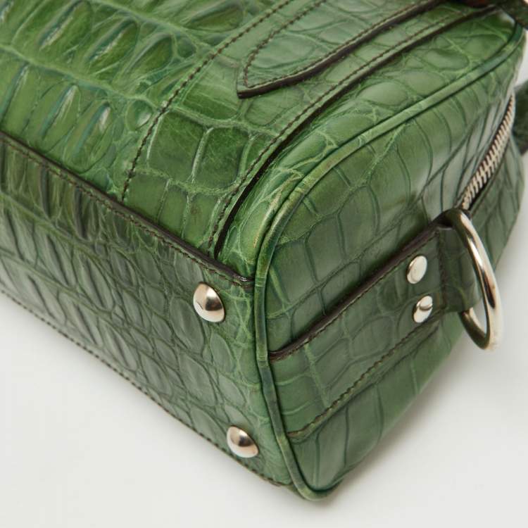 Pre Owned Miu Miu Green Alligator Zip Satchel