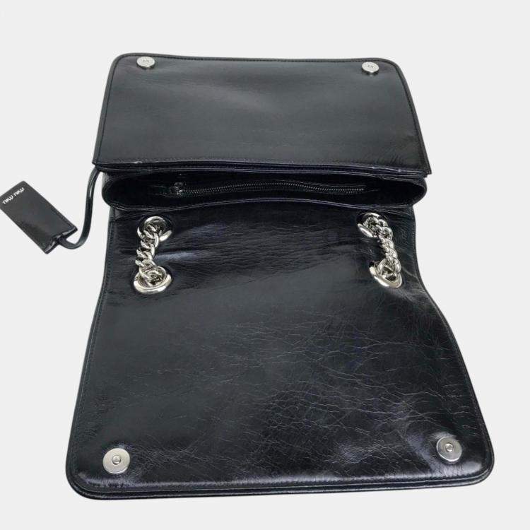 Pre Owned Miu Miu Black Leather Chain Shoulder Bag