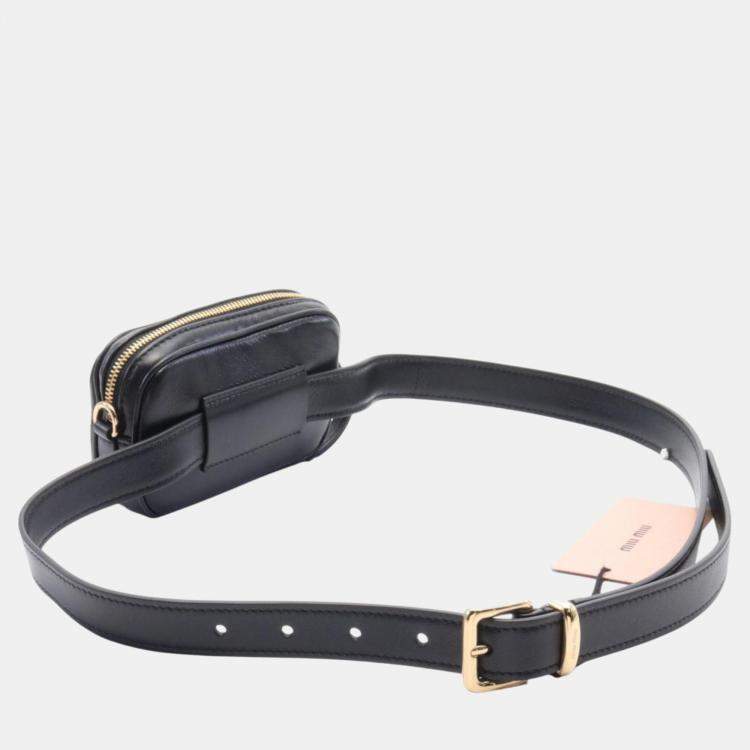 Pre Owned Miu Miu Black Matelasse Leather Waist Bag