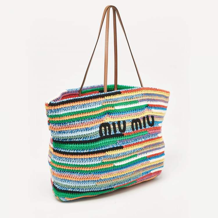 Pre Owned Miu Miu Multicolor Crochet Fabric Shopper Tote
