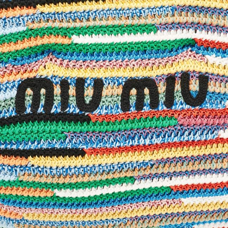 Pre Owned Miu Miu Multicolor Crochet Fabric Shopper Tote