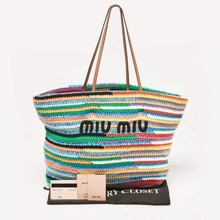 Pre Owned Miu Miu Multicolor Crochet Fabric Shopper Tote